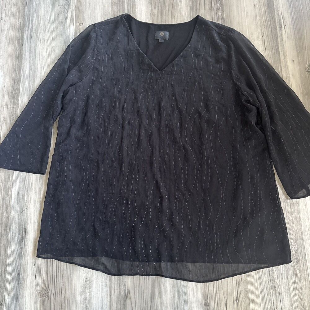 JM Collection Black Dressy Tunic Blouse Too Sheer Lined Size XL